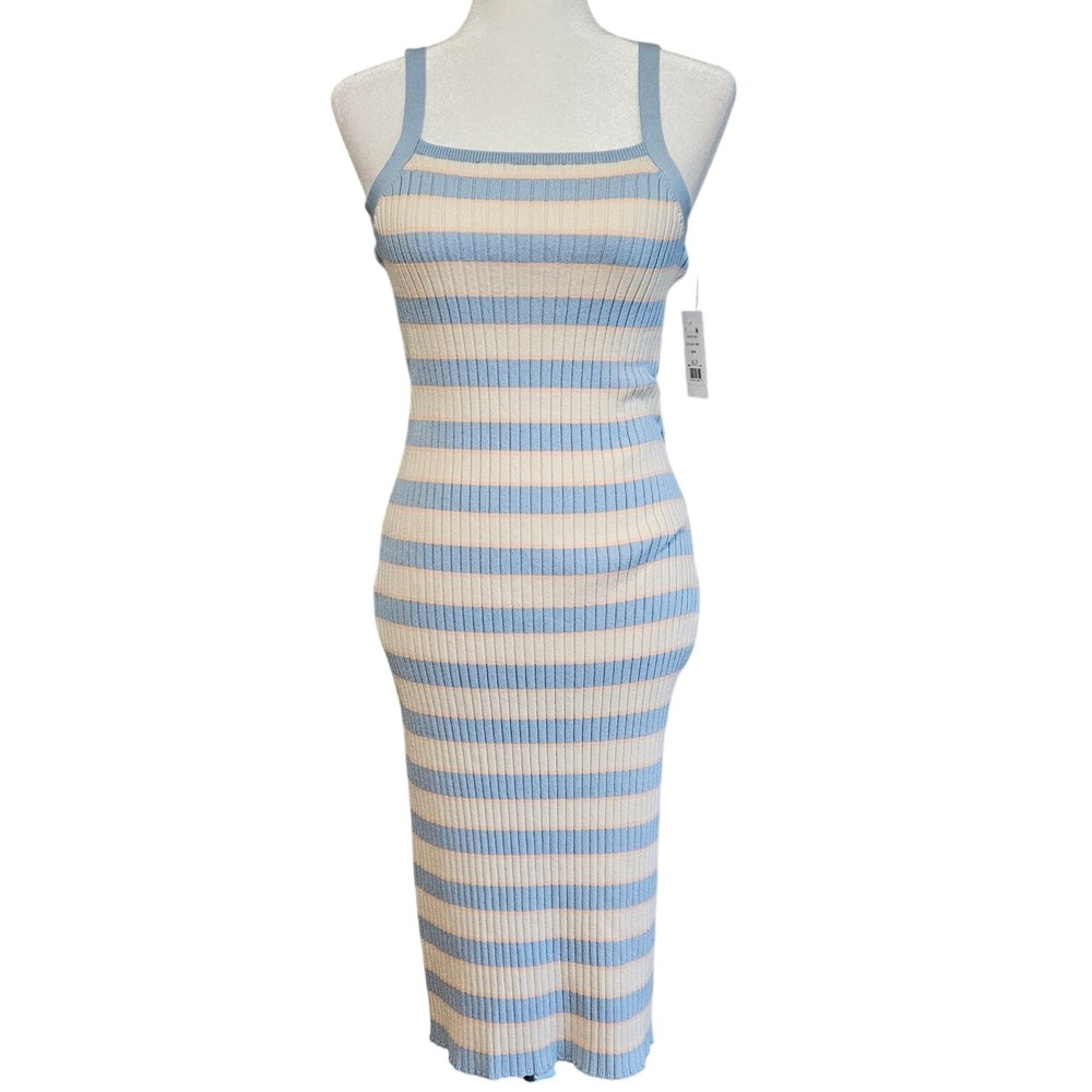 89th + Madison Ribbed Midi Dress‎ Womens L Pastel Striped Tank Soft Girl NWT
